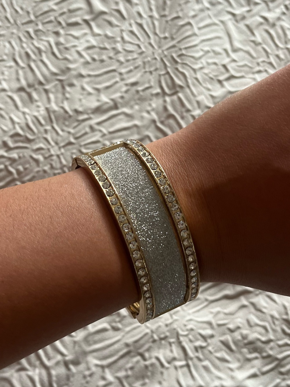 Gold-Tone Crystal and Silver Glitter Cuff Bracelet